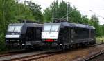 185 554-3 und 185 555-0 verbringen das Wochenende im Bahnhof Pirna. 18.06.2011