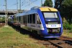 Hier VT805 als HEX81002 von Berlin Ostbahnhof nach Vienenburg mit VT805 als HEX81002 von Berlin Ostbahnhof nach Thale Hbf., bei der Ausfahrt am 7.7.2013 aus Potsdam Hbf.