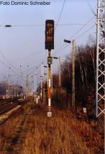 Das Ausfahr-Signal im ehemaligen Bahnhof Falkenhagen in Richtung Schönwalde! Am 06.01.2005