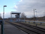 Während der Personenverkehr eingestellt ist,sorgt der Anschluß noch für etwas Güterverkehr in Sternberg.Aufnahme am 20.März 2016.