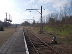 Die Gleise von der Buckower Kleinbahn am Bahnsteig in Müncheberg am 19.März 2016.