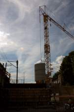 Blick auf die Baustelle im Bahnhof Radebeul West gegen 17:50 Uhr am 12.06.2012.