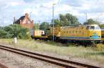 229 147-4 der DB Bahnbau holt dem am Donnerstag (16.09.2010) abgestellten Bauzug in Rathenow wieder ab und fuhr dann in Richtung Stendal ab.