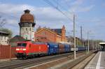 185 007-2 mit PKP-Cargo Falns die mit Steinkohl befllt sind in Rathenow in Richtung Stendal unterwegs. 08.04.2011