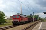 232 358-2 DB Schenker Rail Deutschland AG mit einem Eaos Ganzzug von der DB, PKP und CD aus Brandenburg-Altstadt ber Rathenow umgeleitet und fuhr in Richtung Wustermark weiter.