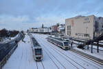 Ein 648er der Rhein Ruhr Bahn erreicht Remscheid Hbf auf den Weg nach Wuppertal. Aufgenommen von der Fußgängerüberführung.

Remscheid 07.01.2026