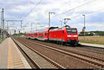 Nachschuss auf 146 012-0 der Elbe-Saale-Bahn (DB Regio Südost) als RE 16358 (RE8) von Halle(Saale)Hbf nach Magdeburg Hbf über Dessau Hbf, der den Bahnhof Rodleben auf der Bahnstrecke