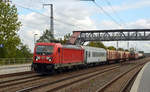 Am 26.09.19 kam 187 154 mit ihrem gemischten Güterzug im Bahnhof Saarmund zum stehen.
