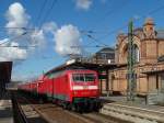 120 203 mit dem Hanse-Express (RE1 Hamburg - Rostock) in Schwerin Hbf; 04.04.2015 
