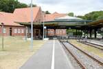 HERINGSDORF (Landkreis Vorpommern-Greifswald), 07.07.2025, Blick vom Bahnsteig auf das Gebäude des Bahnhofs Seebad Heringsdorf