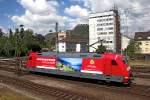 Werbelok 101 029-7 rangiert vor dem Hohentwiel beim Bahnbildertreffen im Bahnhof Singen(Htw).Bild vom 2.8.2015