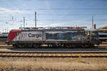 EP Cargo Lok 383 065 abgestellt auf dem Bahnhof Stralsund.
