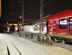 bis hierhin und nicht weiter, Schnee beendet hier von Gleis 4+5 den Zugverkehr Richtung Rostock im Hbf Stralsund am 31.01.2010