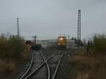 Blick von der Strae aus ins Stralsunder Bahnstromwerk,am 02.November 2013,wo 203 308 stand.