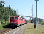 140 534-9 verlsst mit einem GZ die Insel Rgen. ( 08.06.07 Stralsund-Bhf Rgendamm)