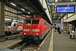 Mit dem RE 19929 (Stuttgart Hbf - Nürnberg Hbf) stand am 01.01.2015 die Stuttgarter 111 075 im Startbahnhof und wartet auf die Abfahrt.