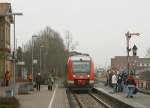 Ein LINT fhrt am 01.03.2009 als RB in den Bahnhof von Sderbrarup ein.