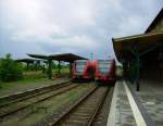 Am 29.05.2013 kam es zur seltenen Situation, dass sich mehrere Fahrzeuge im Bahnhof Templin befinden. So traf RB 92425 nach Zehdenick (Mark) auf Reservetriebwagen 646 014.