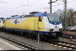 146 508-7 der metronom Eisenbahngesellschaft mbH ist im Bahnhof Uelzen mit einer Schwesterlok und einigen Doppelstockwagen abgestellt. [11.2.2017 | 14:45 Uhr]