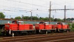 294 727-3, 294 791-9 von Railion  294 667-1 mit einer Deutschlandfahne auch  von Railion stehen in Wanne-Eickel-HBF bei Sonne am 21.7.2012.