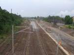 Bahnhof Wolfen (bei Bitterfeld) zur Zeit Krftig im Umbau Aufgenommen von der Fugngerbrcke am 29.7.