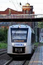 Der Triebzug VT 12 12 07 ist hier Mitte August 2023 bei der abendlichen Ankunft in Wuppertal-Unterbarmen zu sehen.
