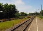 Der Bahnsteig 21 in Zinnowitz mit Blick in Richtung Wolgast, am 05.06.2015.