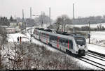 9442 618 (Bombardier Talent 2) durchfährt bei Schneefall den Hp Zscherben auf Gleis 1.