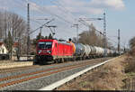 187 188-8 unterwegs mit Kesselwagen an der Blockstelle (Bk) Zscherben Richtung Sangerhausen.

🧰 DB Cargo
🕓 27.2.2022 | 14:19 Uhr