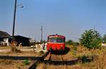 Sonderfahrt eines Uerdinger Schienenbuszugs auf der früheren DB-Bahnstrecke Stuttgart-Rohr-Filderstadt, hier der Halt im Bahnhof Leinfelden.