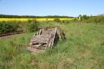 Orginal Schneezune aus Holz stehen noch an der Zarrentiner Eisenbahnstrecke. 05.05.2007