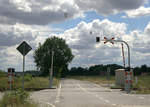 Hier quert eine Feldstraße die Strecke Roßlau-Wegliniec.