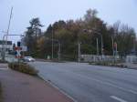 Bahnbergang  Burgfeldstrae  in Bad Segeberg am 18.November 2012.Rechts befindet sich der Bahnhof.