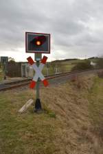 Blinklichtanlage am Bahnbergang Seckacher Weg in Buchen/Odenwald.