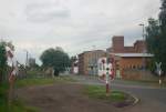 4 DDR Andreaskreuze. 3 mit, 1 ohne Lichtsignal. Anschlußbahn Nordbrand. Lange Straße Ecker Erfurter Straße. Nordhausen 15.06.2013