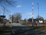 Bahnübergang,am 23.Februar 2014,am Gelbensander Bahnhof(Strecke Stralsund-Rostock).