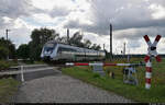 1442 603 (Bombardier Talent 2) unterwegs auf dem Bahnübergang Wurzener Straße in Mockrehna.