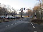 Bahnübergang,von der Thüringer Waldbahn,am 22.Januar 2026,in Reinhardsbrunn.