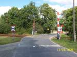 Bahnbergang KBS 544 (Zwickau (Sachs) - Plauen (Vogtl) - Hof/Bad Brambach - Cheb - Marktredwitz/Marianske Lazne) Ortslage Unterhermsgrn, nahe Oelsnitz/Vogtland