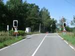 Bahnbergang Klein Kieshof an der Strecke Stralsund-Berlin,bei Greifswald,am 10.August 2013.