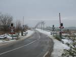 Bahnübergang Manschenhagen an der Strecke Velgast-Barth am 02.Februar 2014.