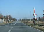 Bahnübergang in Rövershagen über die die Strecke nach Graal Müritz die B105 kreuzt.Aufgenommen am 23.Februar 2014.