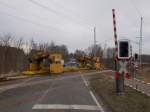 Portalkran,am 07.März 2015,am Bahnübergang Storchennest zwischen Bergen/Rügen und Lietzow.