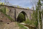 Bahn am Hochrhein. Die wunderbare Steinabrücke mit Spitzbogen und Zyklopenmauerwerk ist erstmal seit Jahrzehnten wieder fast gänzlich sichtbar. Das Wäldchen linkerhand wurde diesen Winter entfernt. Interessant ist auch das Baujahr 1862, das die Brücke als eines der ältesten Semester unter den Bahnbrücken ausweist. Leider ist sie auch akut durch den Abrisswahn der DB bedroht, obwohl sie längst unter Denkmalschutz steht. Tiengen, April 2019.