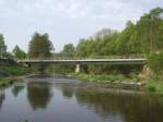 Eine 45m lange Stahlbrcke der Rodachtalbahn (Kronach-Nordhalben) ber die Flsse Kronach (links) und Halach (rechts) in Kronach.