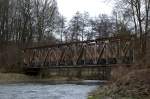 Die Bcke ber die Freiberger Mulde der Schmalspurbahnstrecke Nossen-Freital Potschappelist noch gut erhalten, unmittelbar dahinter mndet die Bobritsch in die Mulde.