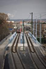 Blick von der Brcke auf die Brcke, die sanierte und ausgebaute Brcke ber die Elbe in Meien.01.12.2013 12:20 Uhr