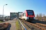 VIAS Odenwaldbahn Alstom Lint54 VT201 am 16.02.19 in Hanau Auheimer Mainbrücke 