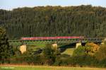 DB der BR 111 vor RE 4260 Mnchen - Nrnberg, KBS 880 Passau - Nrnberg, fotografiert auf der Laaberbrcke bei Deining am 24.09.2011