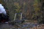 Die Brcke ber die Rote Weieritz ist als solche vom Typ her fr Schmalspurbahnen eher ungewhnlich.
Hier nhert sich gerade 99 1746 - 9 gegen 11:00 Uhr  dem Bauwerk.